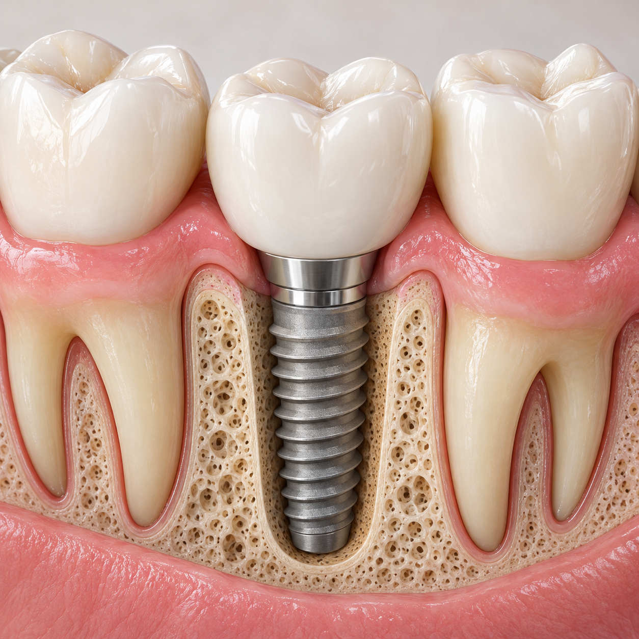 Representação ilustrativa de implante entre dentes
